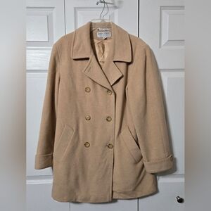 Tan Double Breasted Pea Coat Jacket w/Pockets, Size 12, 100% Camel Hair